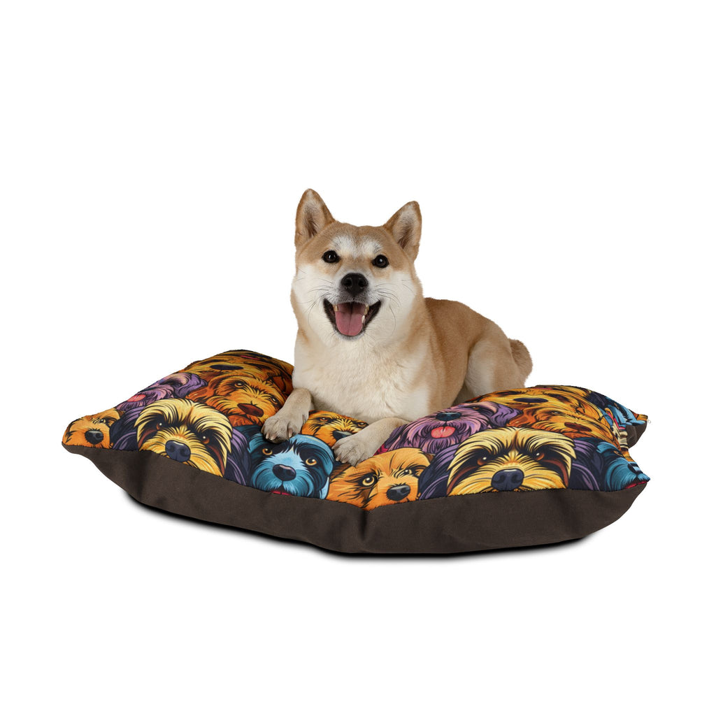 Colorful Dog Faces Pet Bed | Multicolor Canine Pattern Cushion