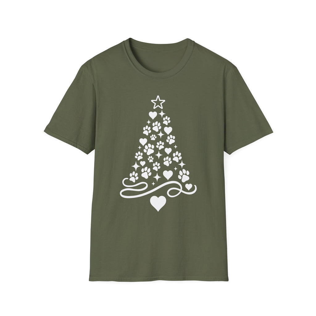Paw Paw Print Christmas Tree T-Shirt | Dog Lover Holiday Tee