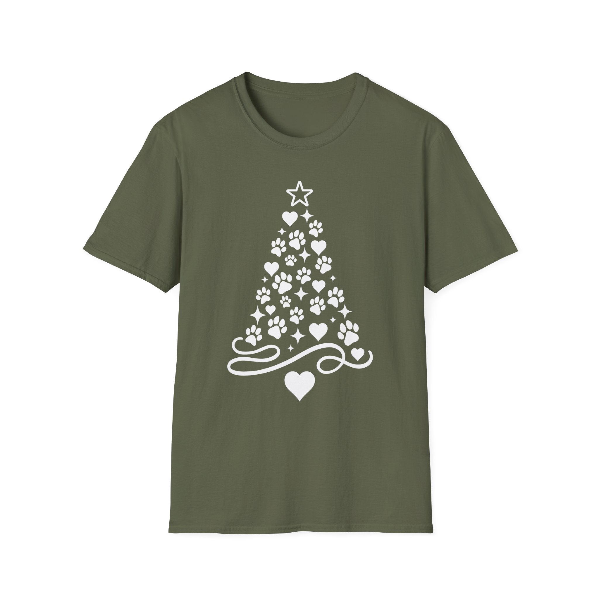 Paw Paw Print Christmas Tree T-Shirt | Dog Lover Holiday Tee