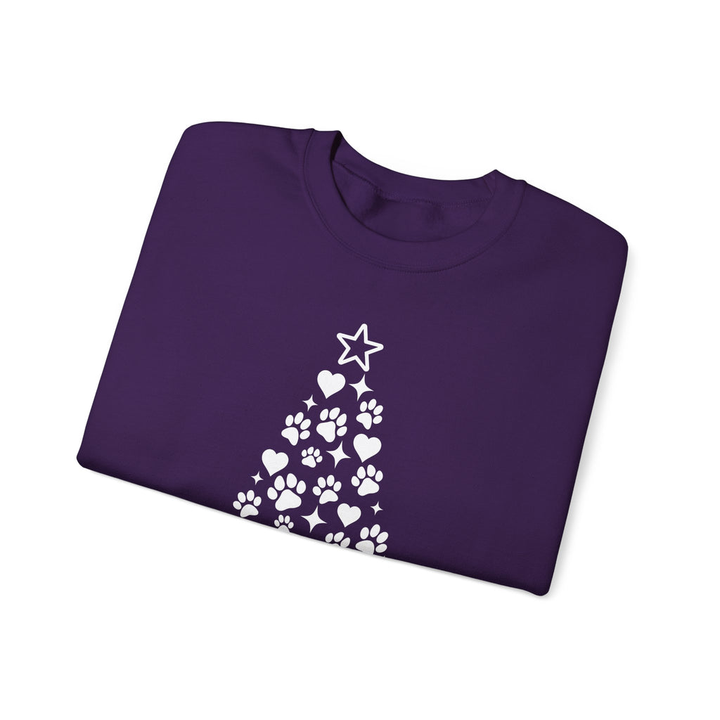 Paw Paw Print Christmas Tree Sweatshirt | Pet Lover Holiday Crewneck