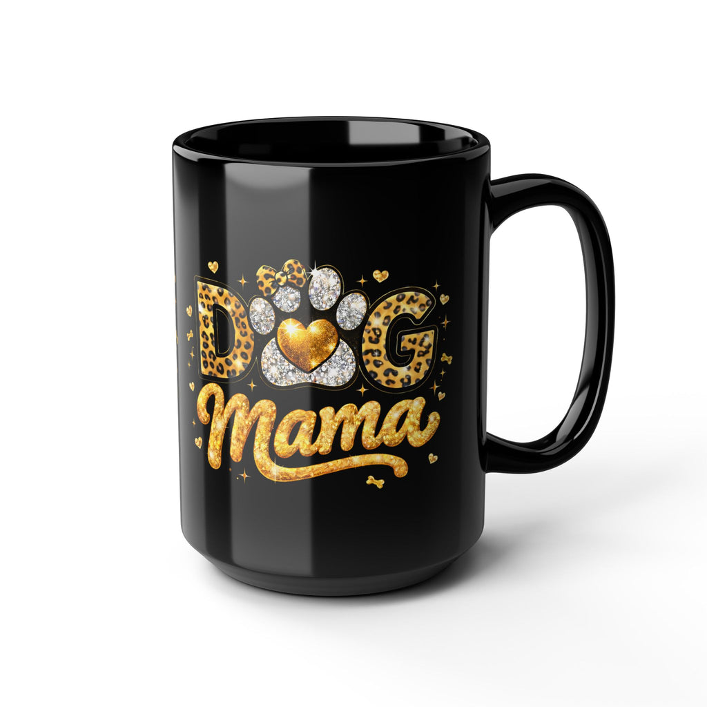 Dog Mama Black Mug | Paw Print Leopard Heart Design