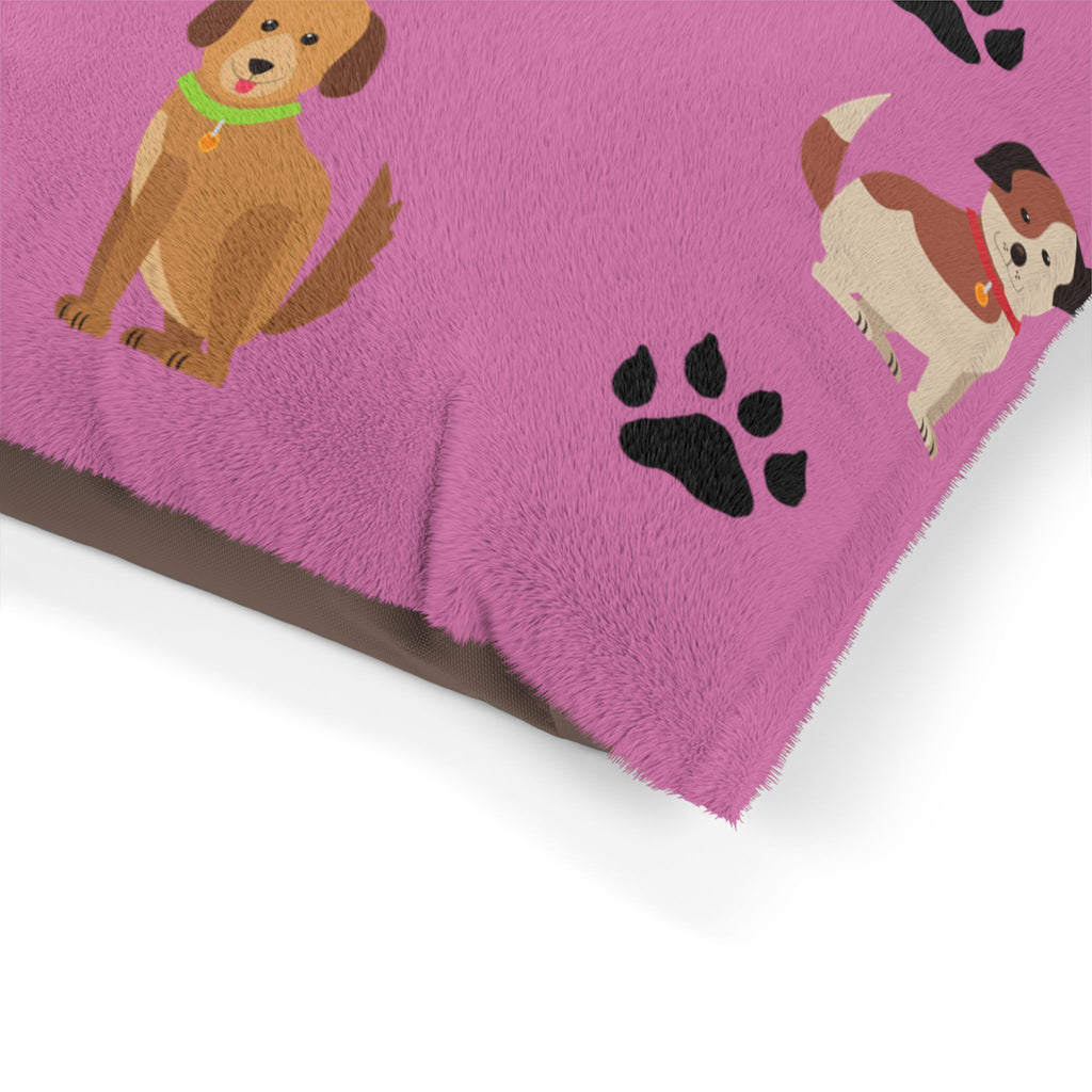Cute Cartoon Dogs Pet Bed | Pink Paw Print Pattern