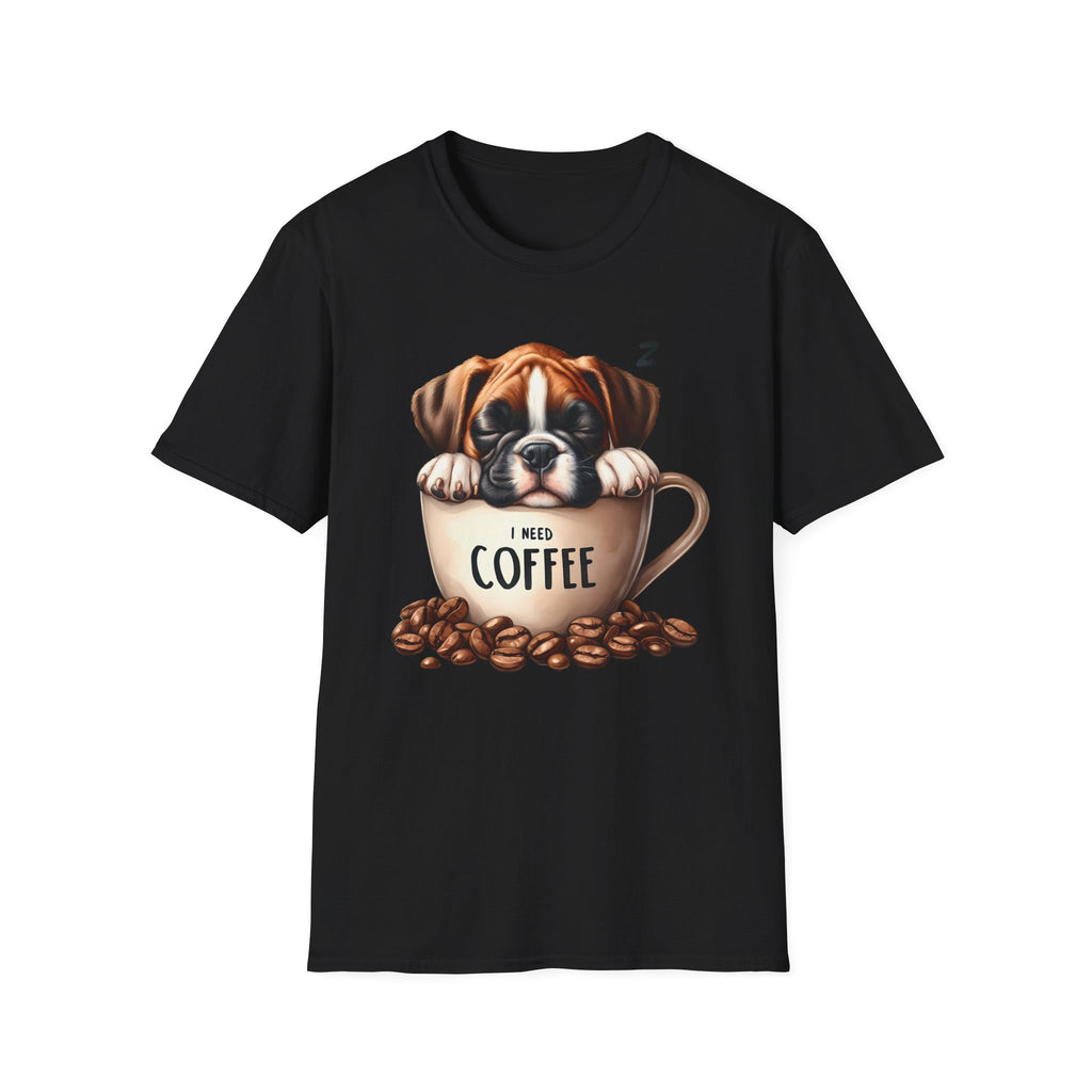 Sleeping Puppy in Coffee Cup T-Shirt | I Need Coffee Design