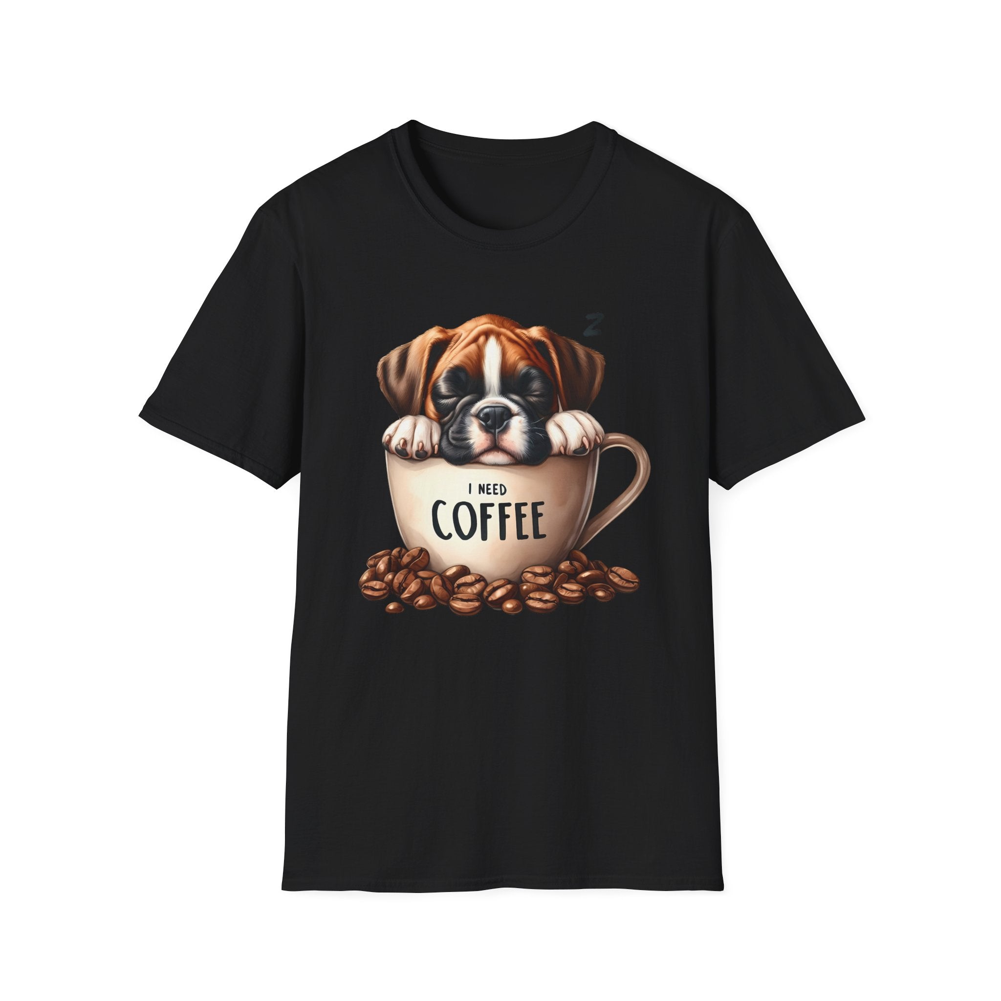 Sleeping Puppy in Coffee Cup T-Shirt | I Need Coffee Design