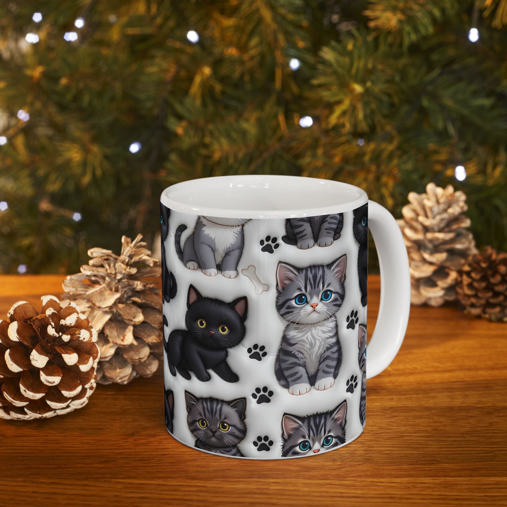 Cute Black and Tabby Kittens Mug | Ceramic Cat Pattern Mug