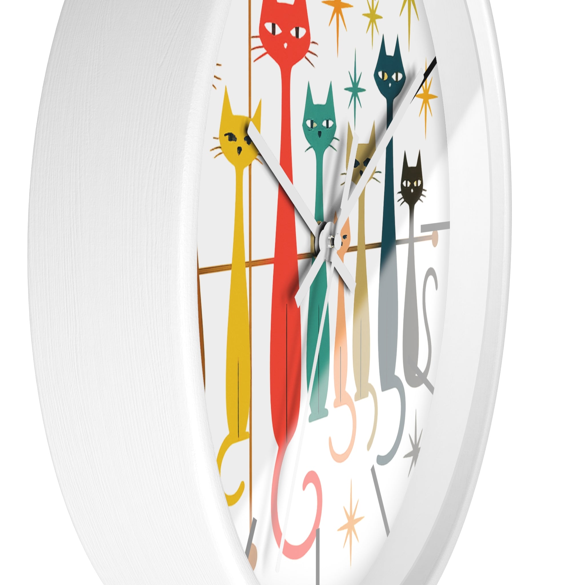 Retro Mid Century Modern Cats Wall Clock | Atomic Starburst Cat Design