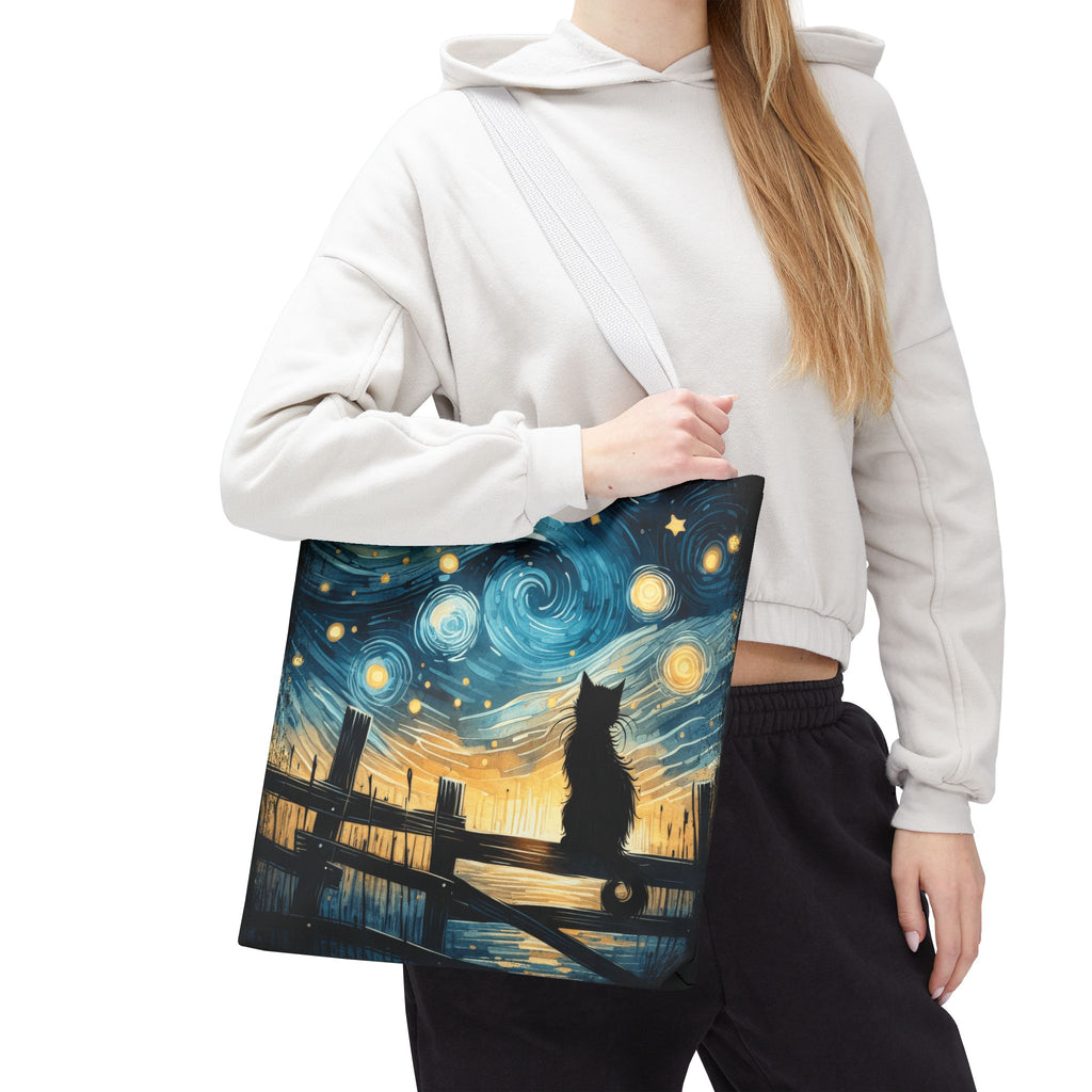 Starry Night Cat Tote | Van Gogh Inspired Swirling Sky Bag