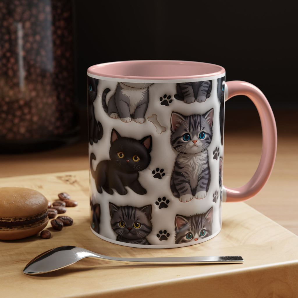 Cute Kitten Pattern Accent Coffee Mug | Cat Paw Print Design