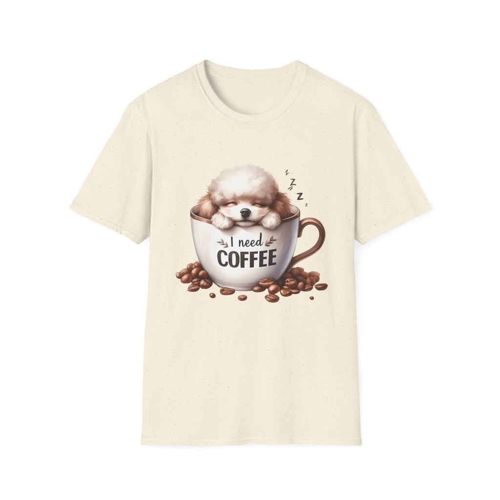 Sleeping Puppy in Coffee Cup T-Shirt | I Need Coffee Dog Design