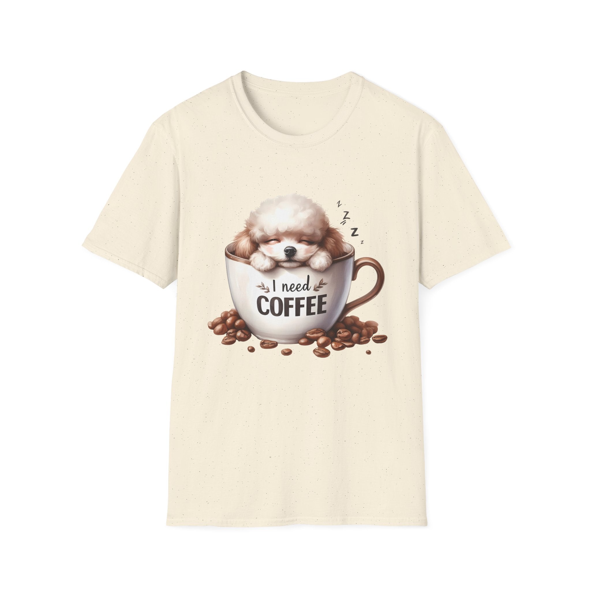 Sleeping Puppy in Coffee Cup T-Shirt | I Need Coffee Dog Design