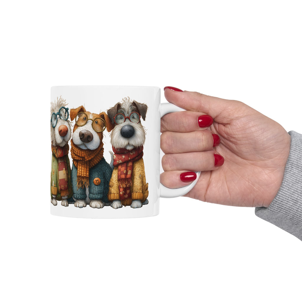 Whimsical Dog with Glasses and Scarf Mug | Ceramic Coffee Cup