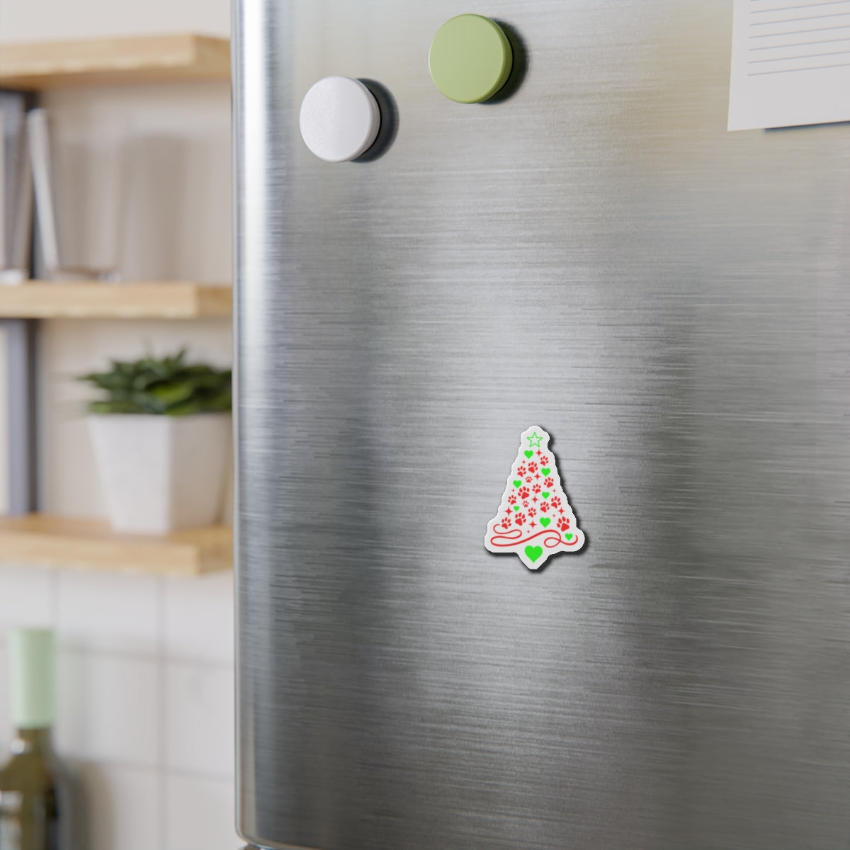 Paw Print Christmas Tree Die-Cut Magnet | Holiday Pet Paw Tree Magnet
