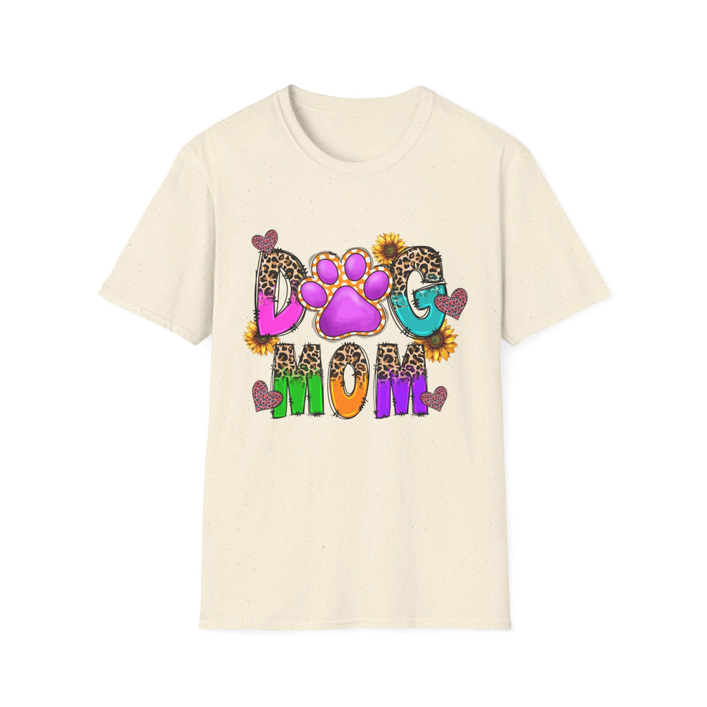 Dog Mom colorful paw print design T-Shirt | leopard hearts sunflower accents