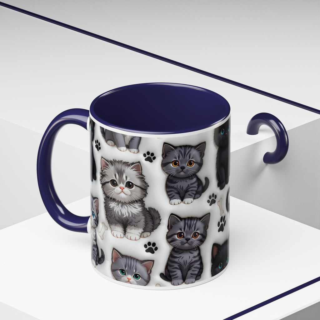 Cute Kitten Pattern Accent Coffee Mug | Cat Paw Print Design
