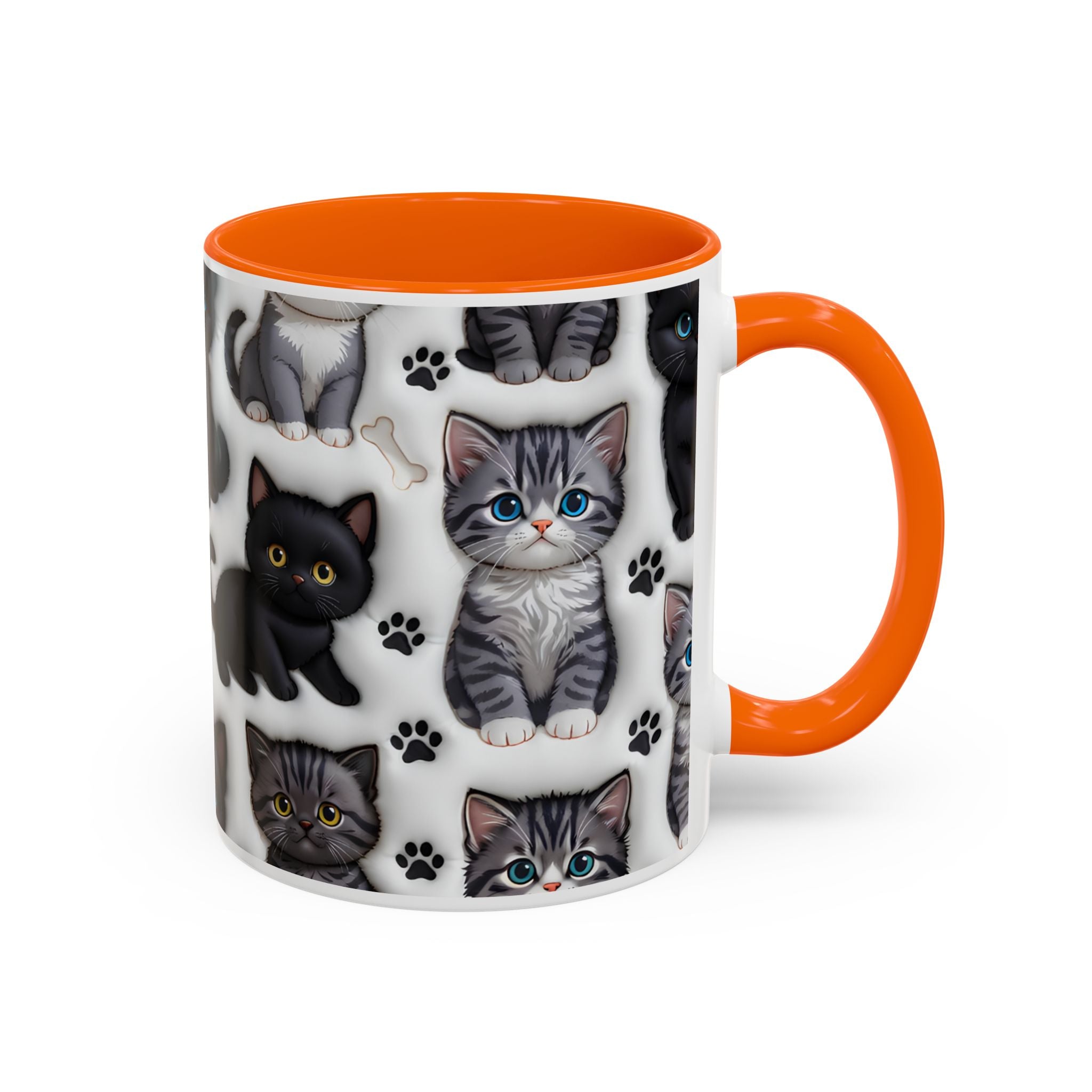 Cute Kitten Pattern Accent Coffee Mug | Cat Paw Print Design