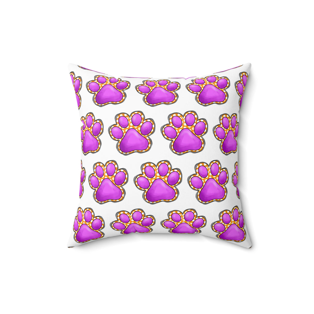 Pink Paw Print Pattern Pillow | Pet Lover Decorative Cushion