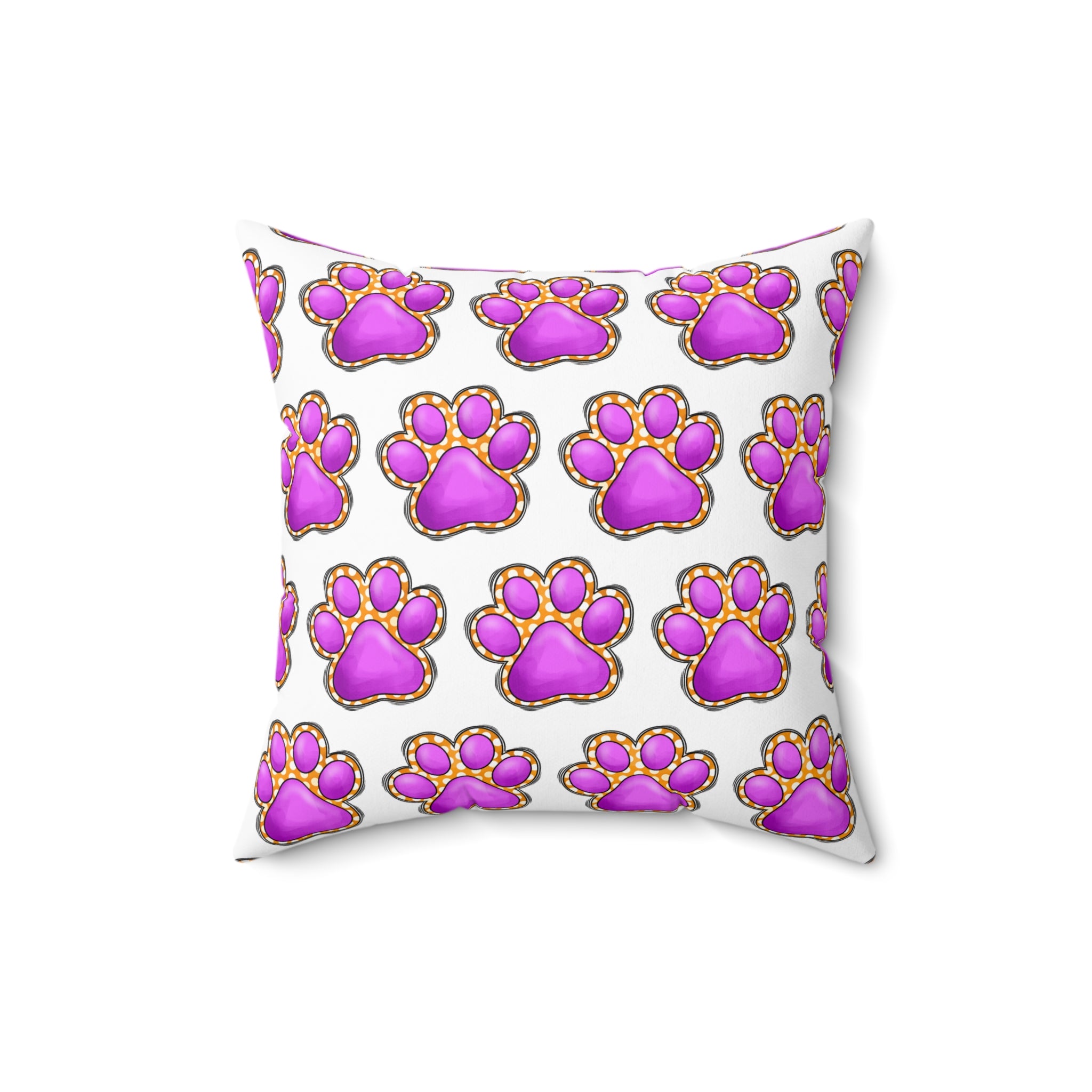 Pink Paw Print Pattern Pillow | Pet Lover Decorative Cushion