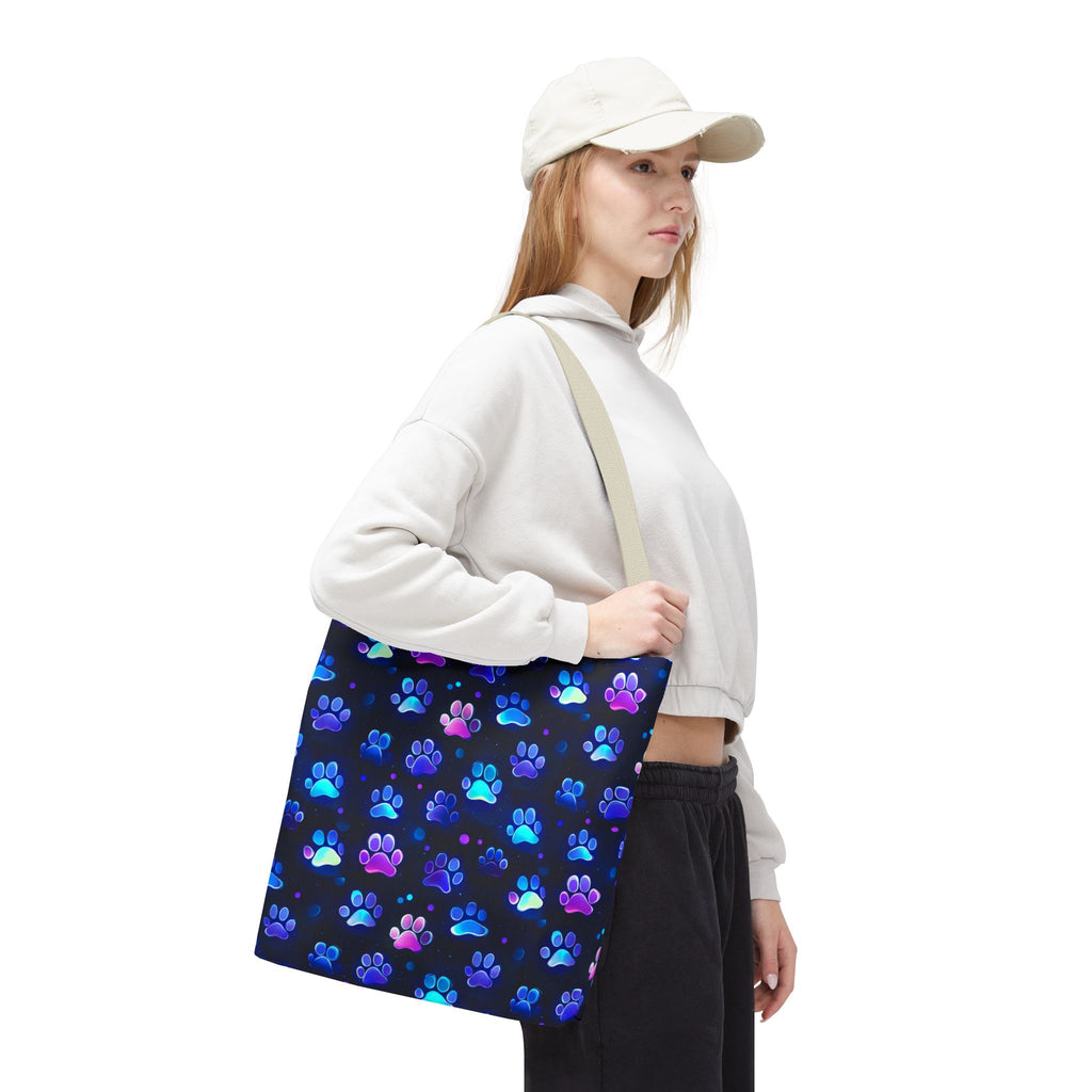 Neon Paw Print Tote | Colorful Cat Dog Paw Pattern All Over Print