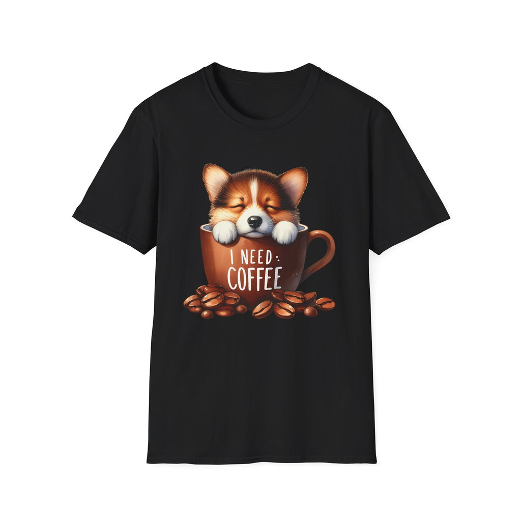 Sleeping Puppy in Coffee Cup T-Shirt | I Need Coffee, Cute Corgi Mug