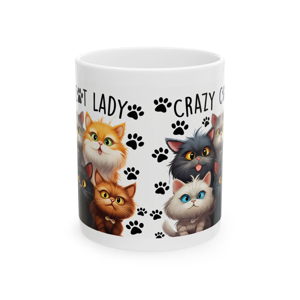 Crazy Cat Lady Cats mug | Cute cartoon kittens paw prints ceramic mug