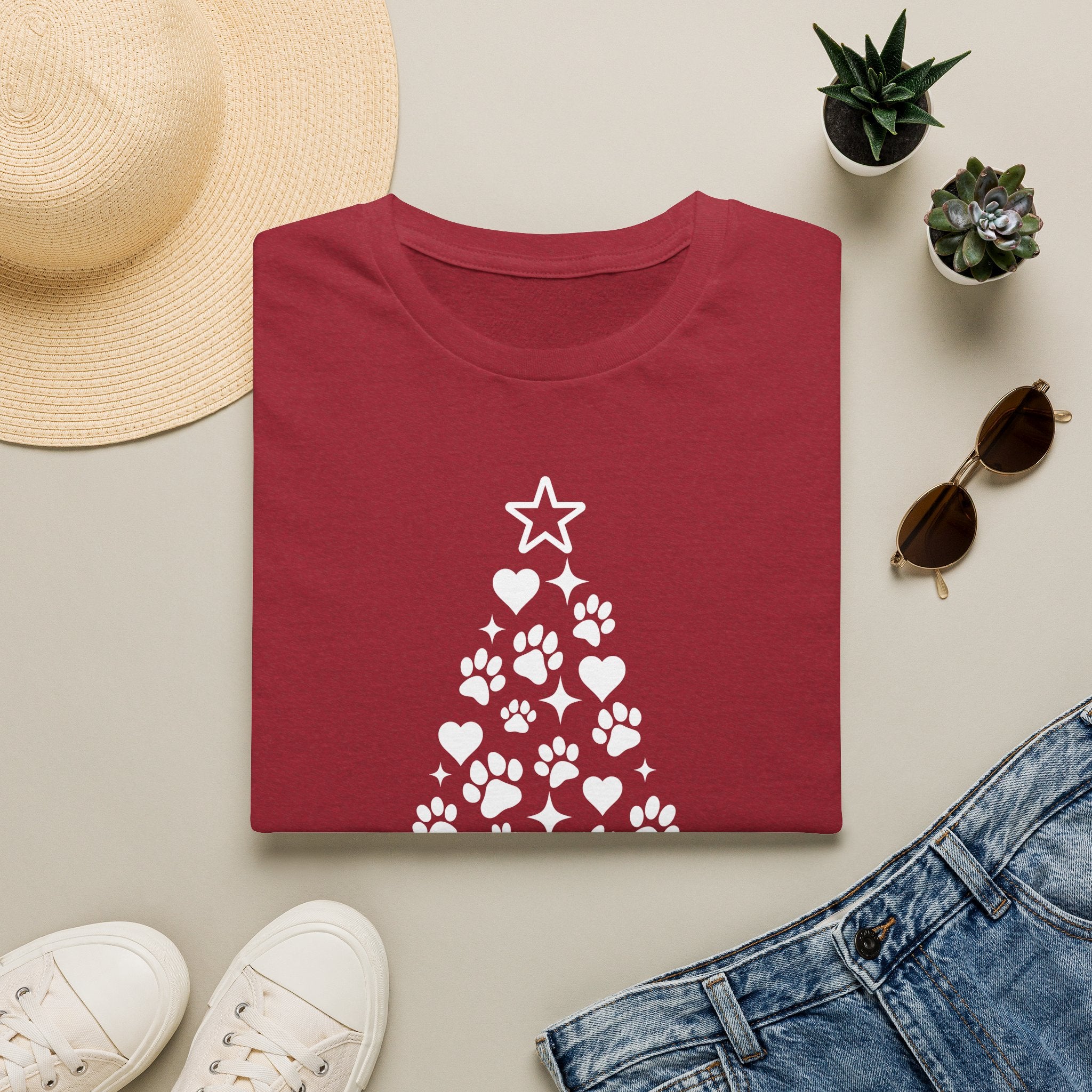 Paw Paw Print Christmas Tree T-Shirt | Dog Lover Holiday Tee