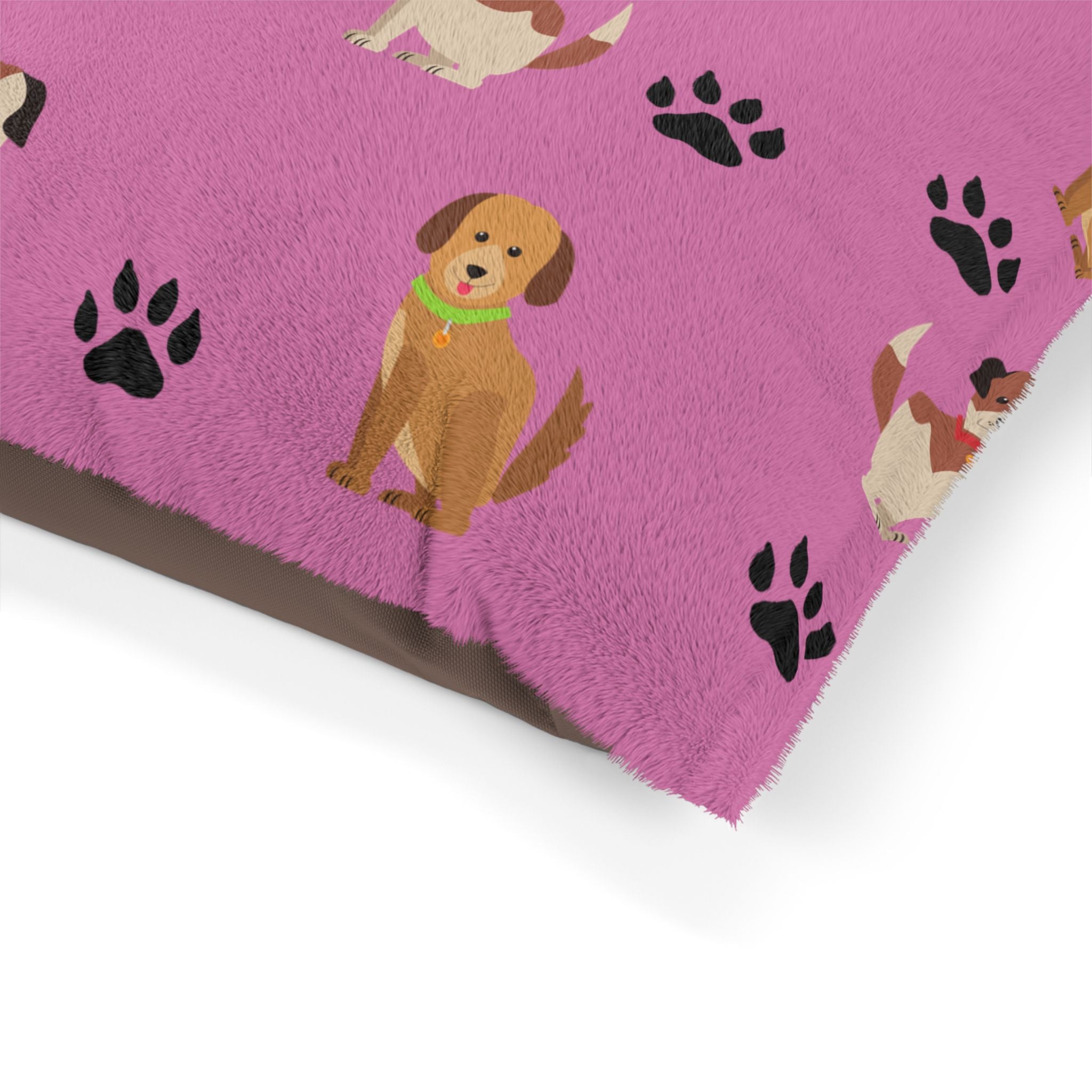 Cute Cartoon Dogs Pet Bed | Pink Paw Print Pattern