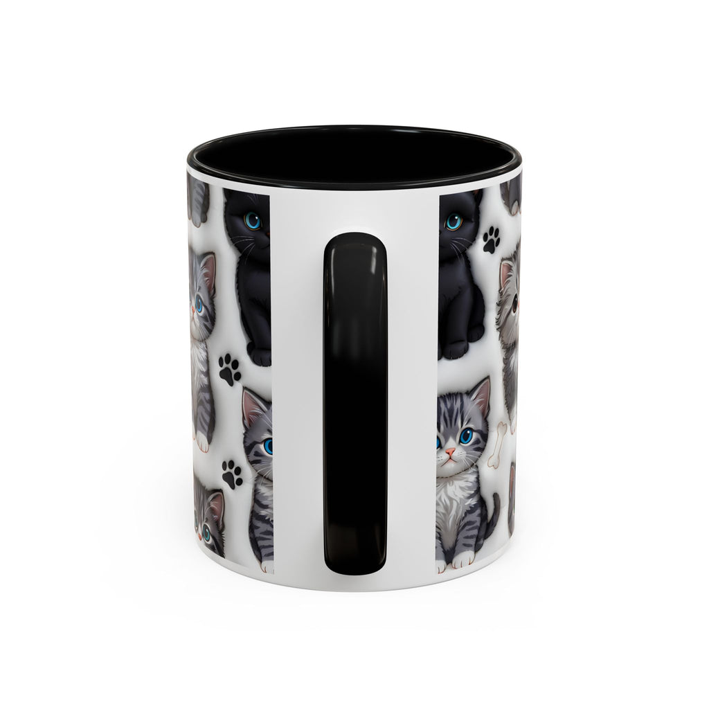 Cute Kitten Pattern Accent Coffee Mug | Cat Paw Print Design
