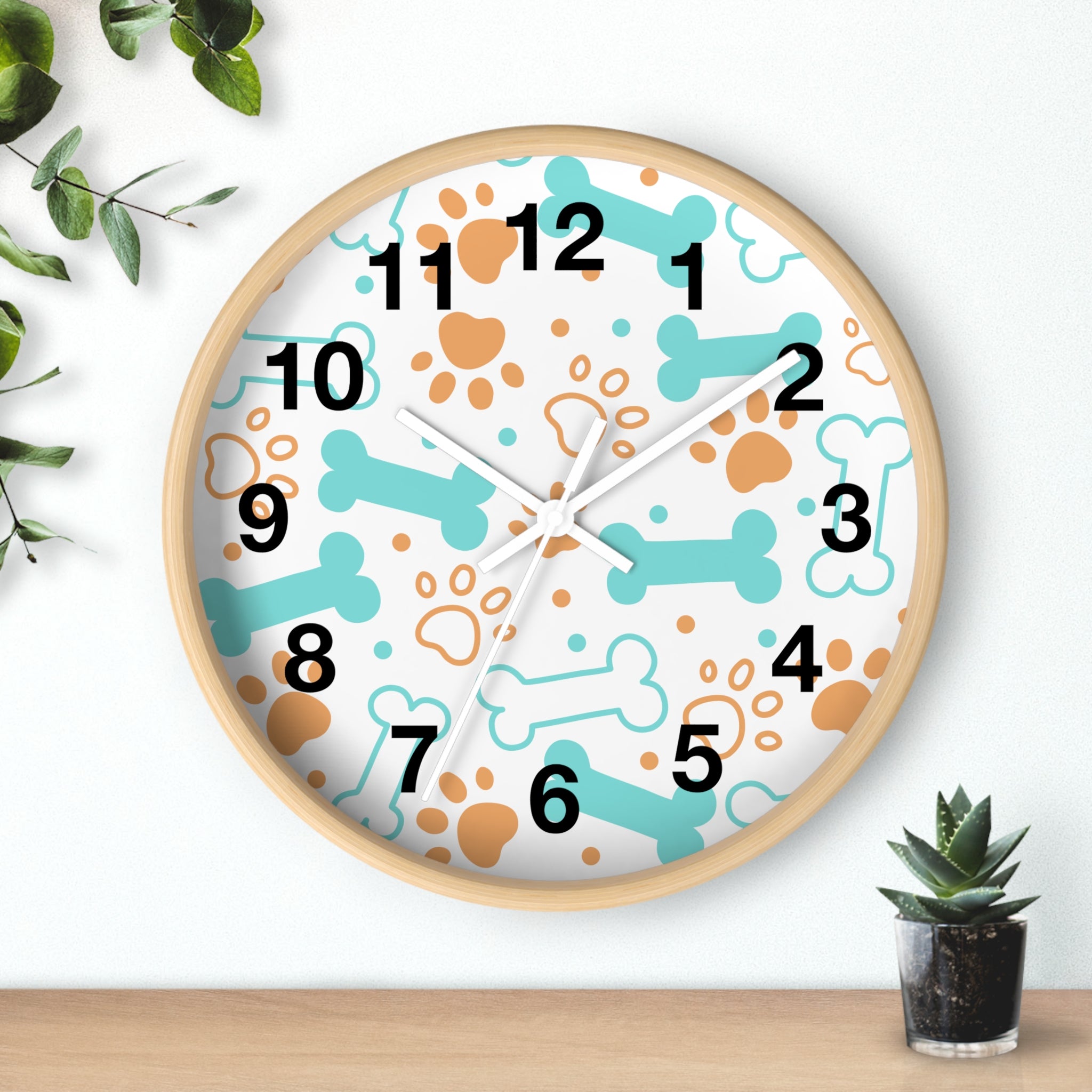 Dog Bones and Paw Prints Wall Clock | Pet-themed Nursery Clock