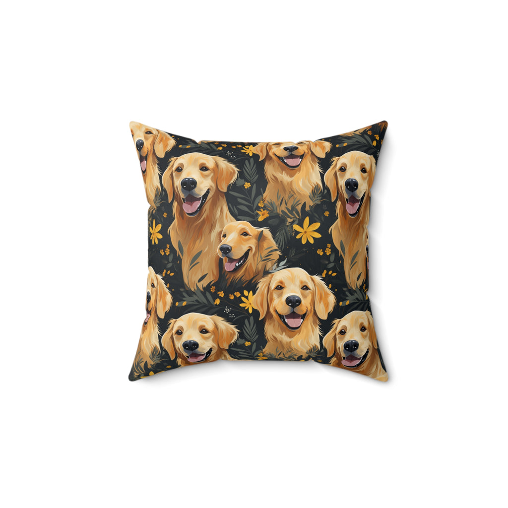 Golden Retriever Pattern Pillow | Dog Portraits Floral Throw Pillow