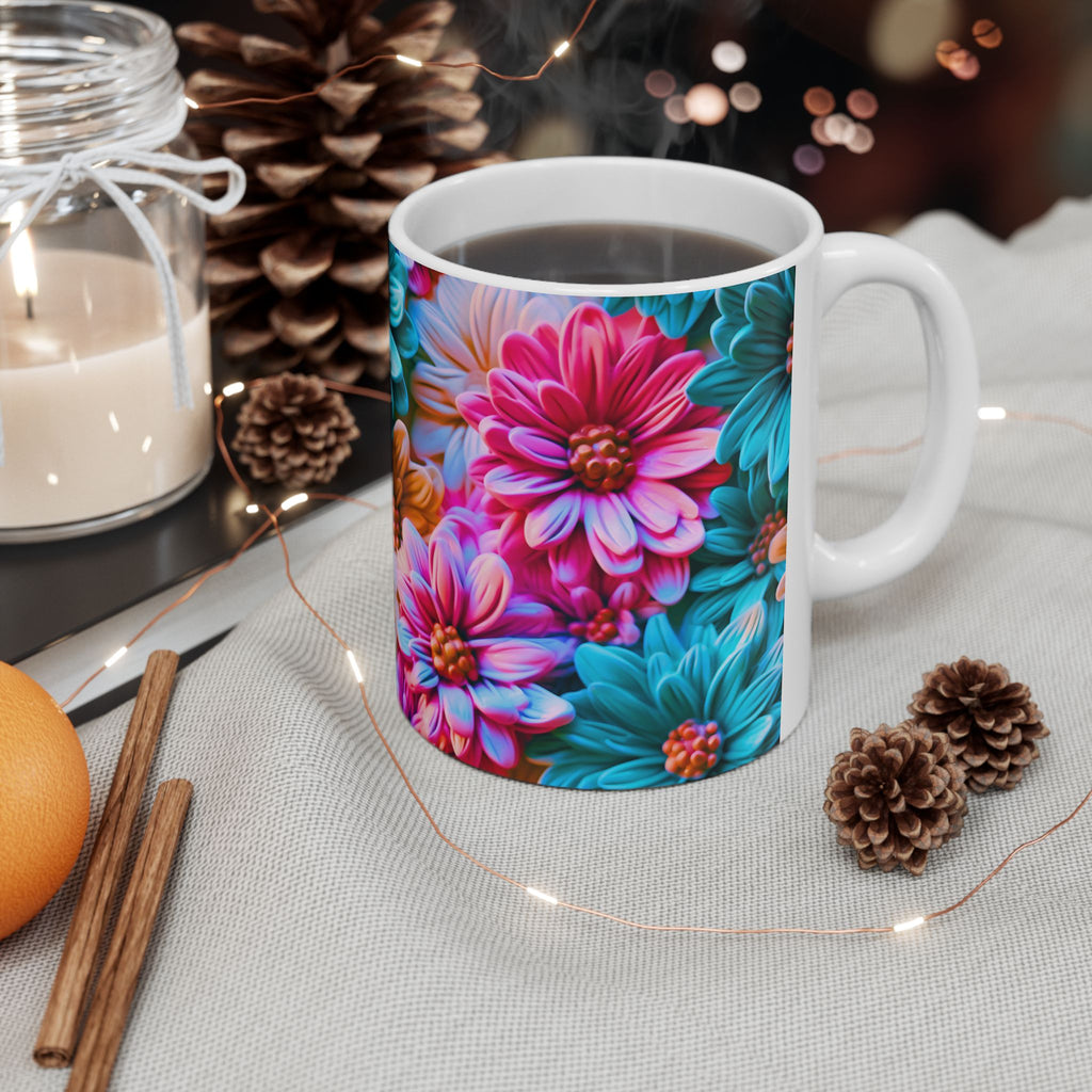 Colorful Daisy Pattern Mug | Floral Ceramic Coffee Cup