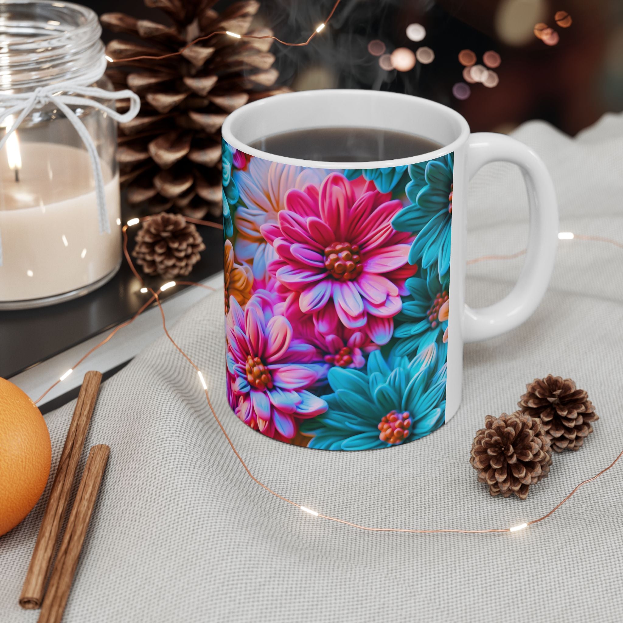 Colorful Daisy Pattern Mug | Floral Ceramic Coffee Cup