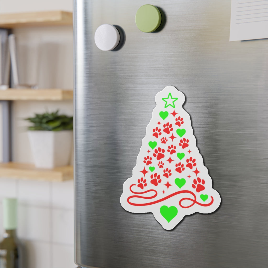Paw Print Christmas Tree Die-Cut Magnet | Holiday Pet Paw Tree Magnet