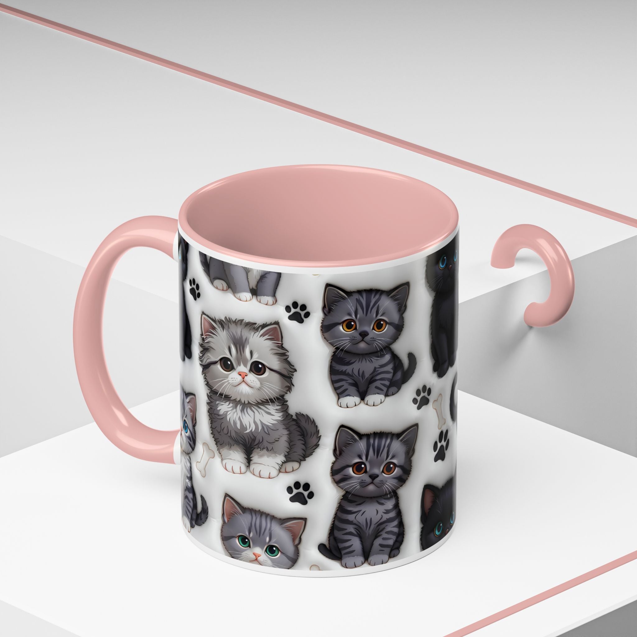 Cute Kitten Pattern Accent Coffee Mug | Cat Paw Print Design