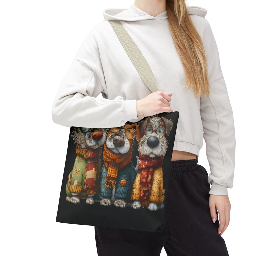 Three Cozy Dogs Tote Bag | Cute Winter Dogs Illustration