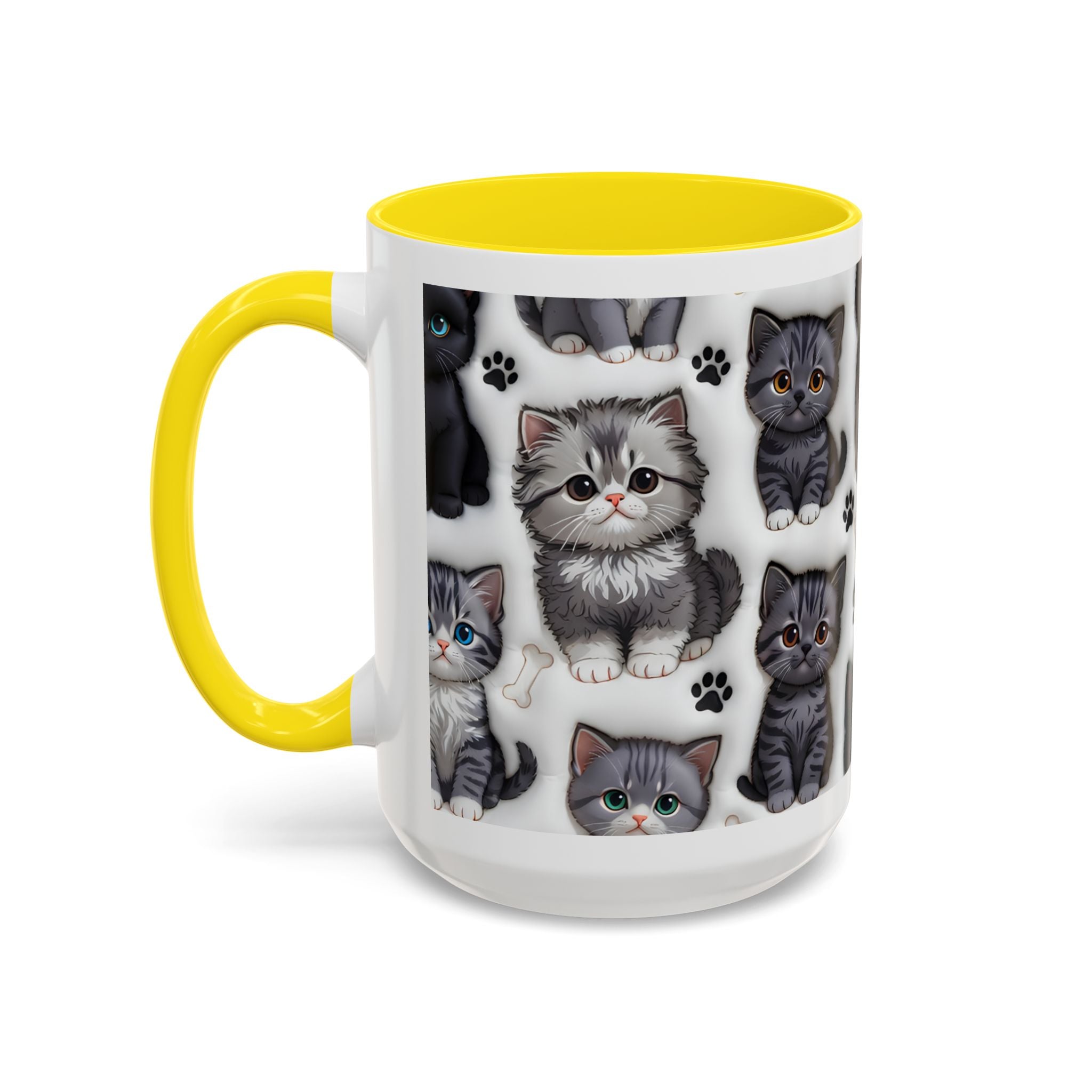 Cute Kitten Pattern Accent Coffee Mug | Cat Paw Print Design