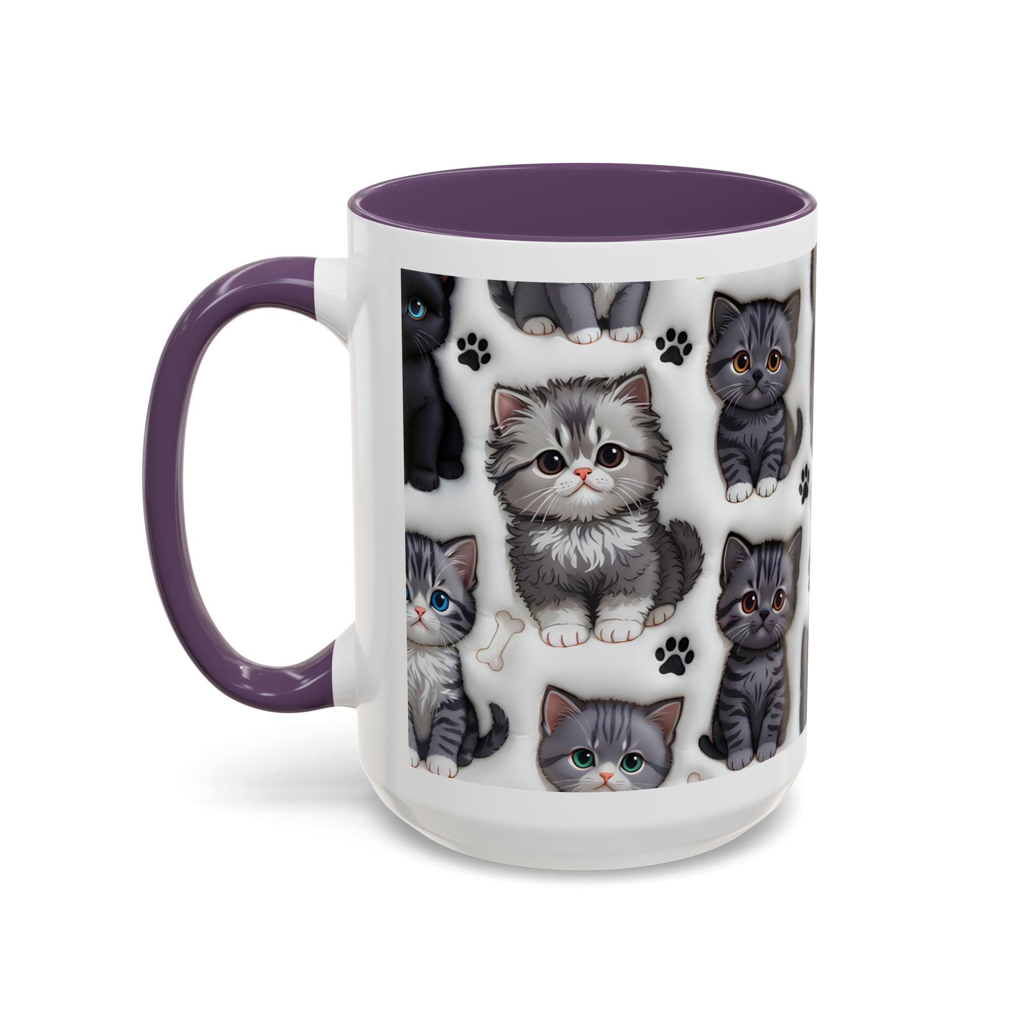 Cute Kitten Pattern Accent Coffee Mug | Cat Paw Print Design