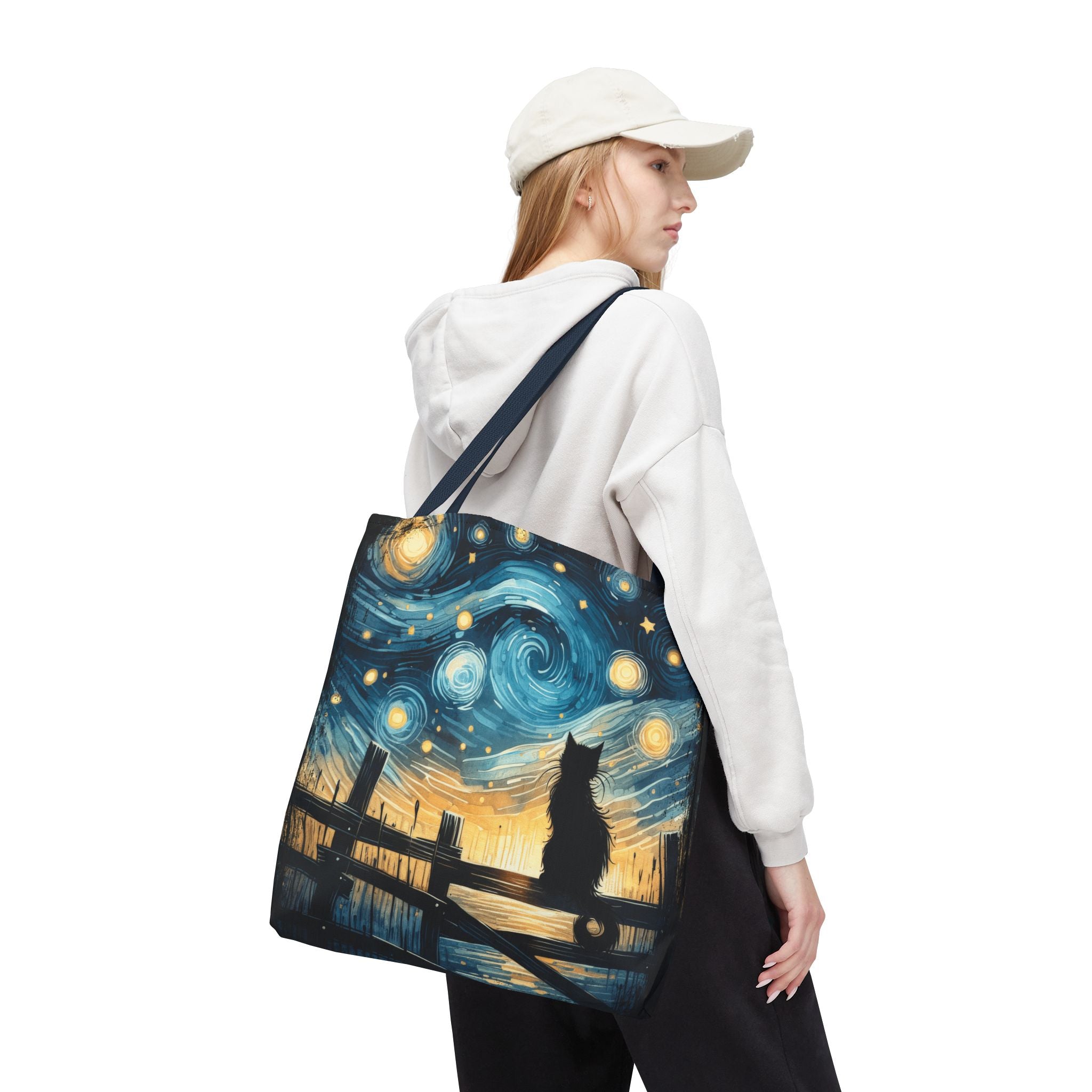Starry Night Cat Tote | Van Gogh Inspired Swirling Sky Bag