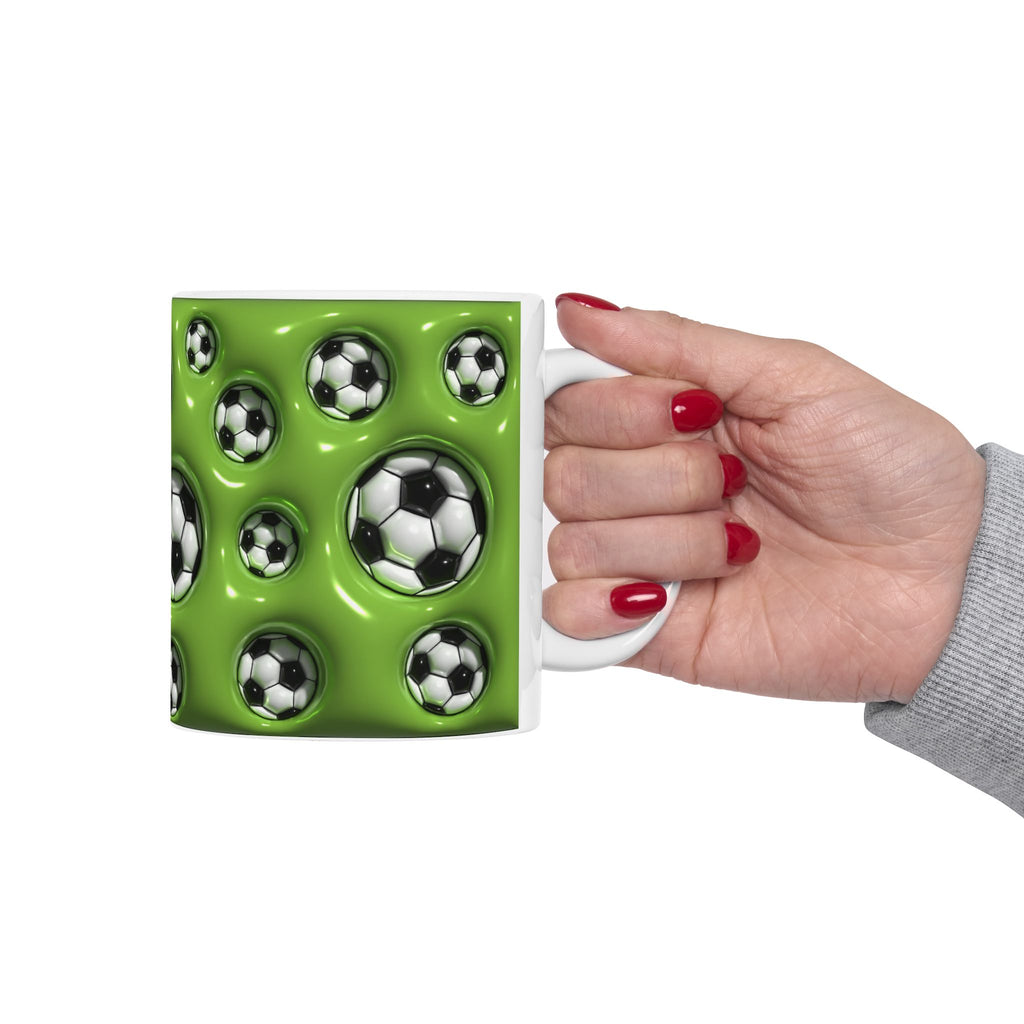 Soccer Ball Pattern Mug | Green Football Design, Ceramic Coffee Cup