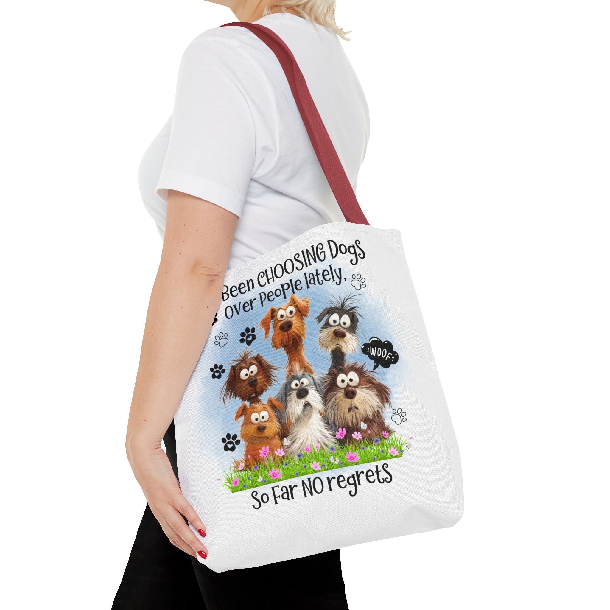 Choosing Dogs Over People Tote Bag | Cute Cartoon Dogs, Paw Print Design