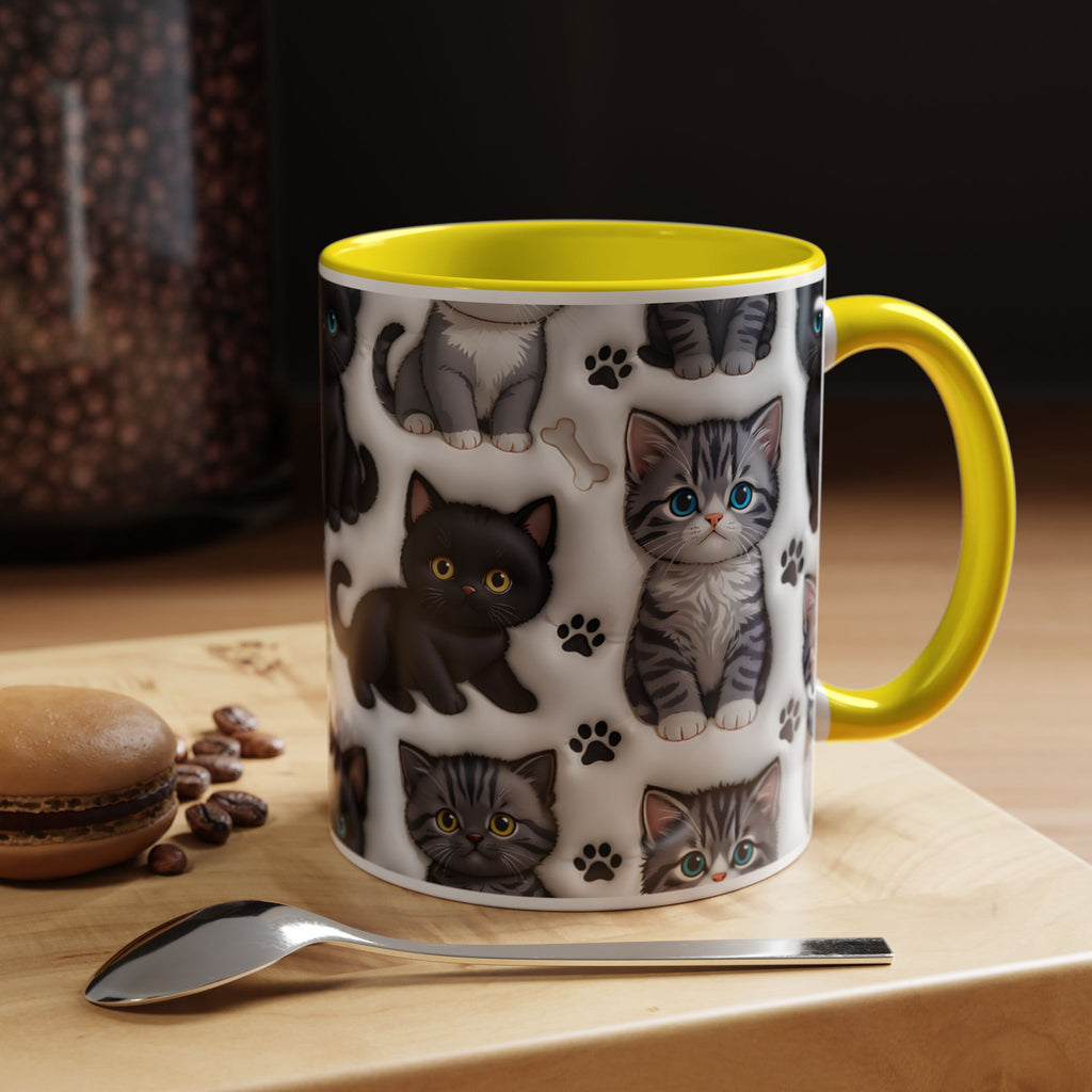 Cute Kitten Pattern Accent Coffee Mug | Cat Paw Print Design