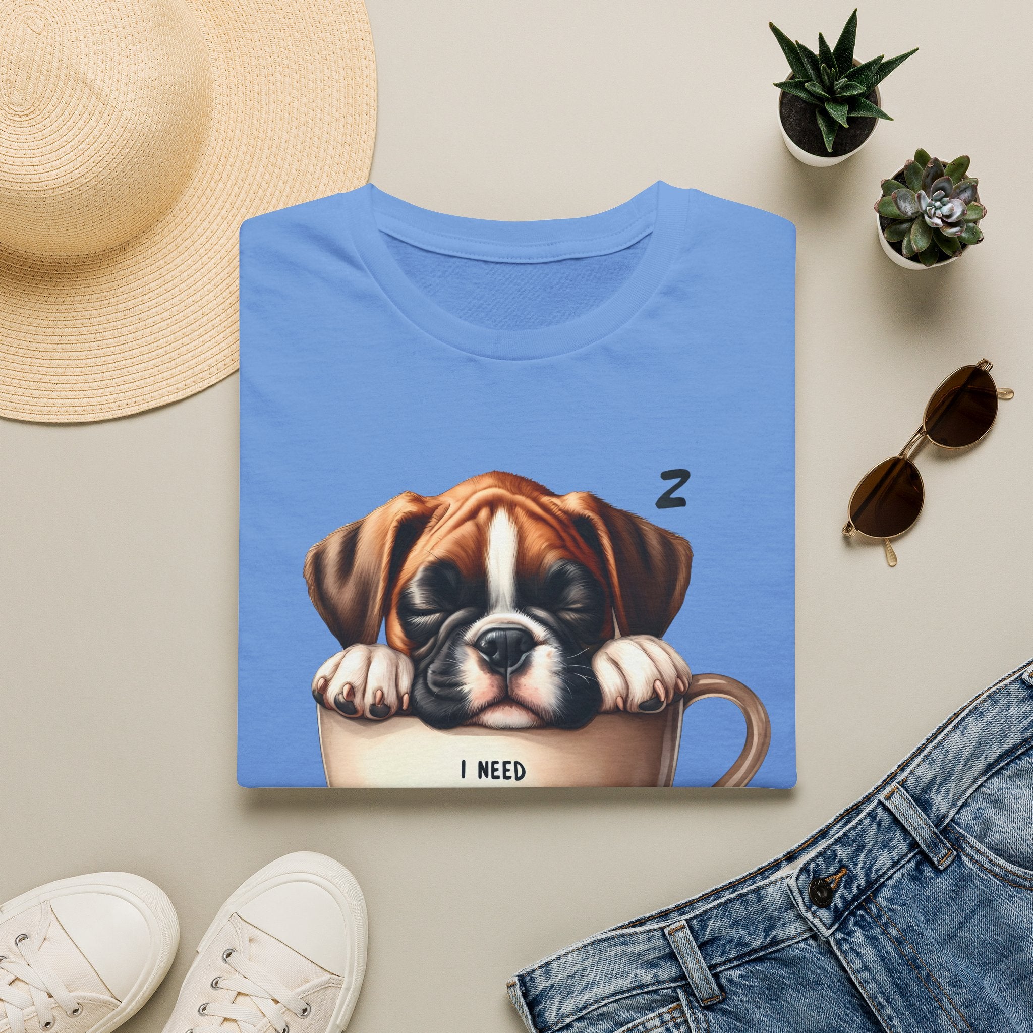 Sleeping Puppy in Coffee Cup T-Shirt | I Need Coffee Design