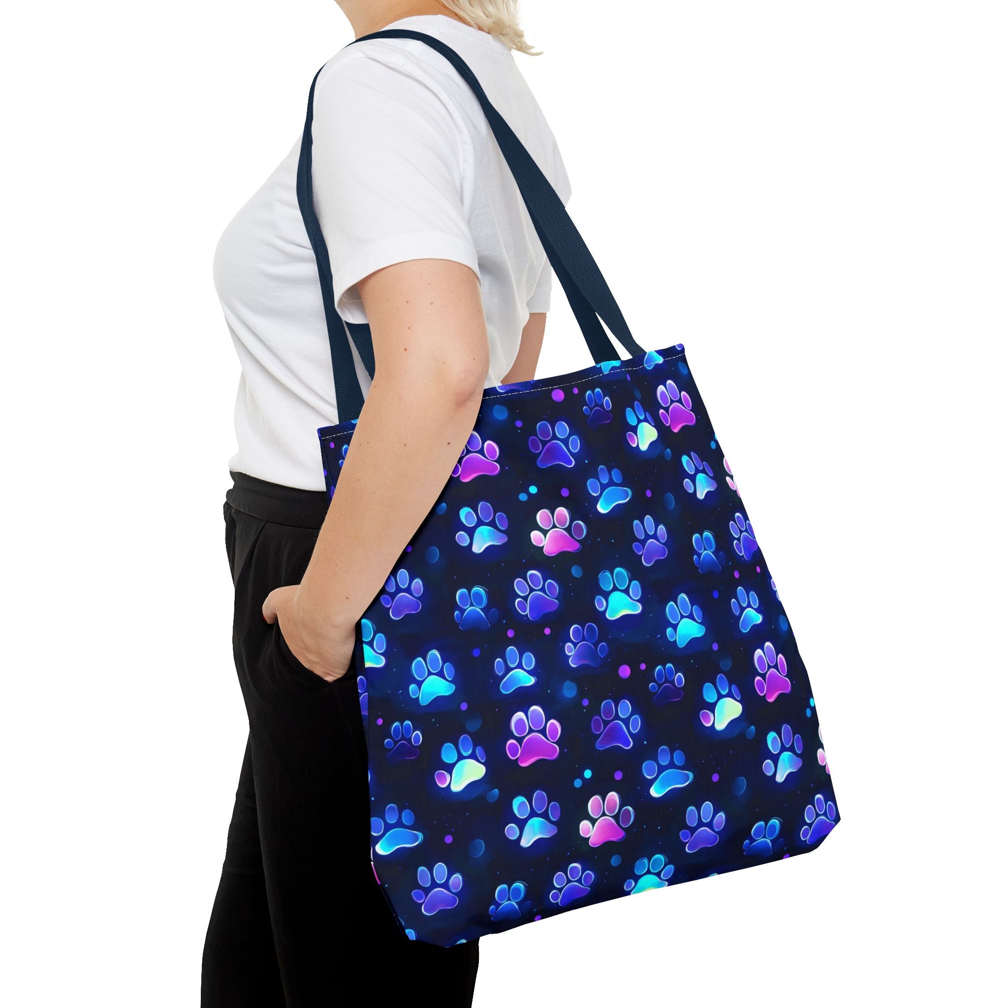 Neon Paw Print Tote | Colorful Cat Dog Paw Pattern All Over Print