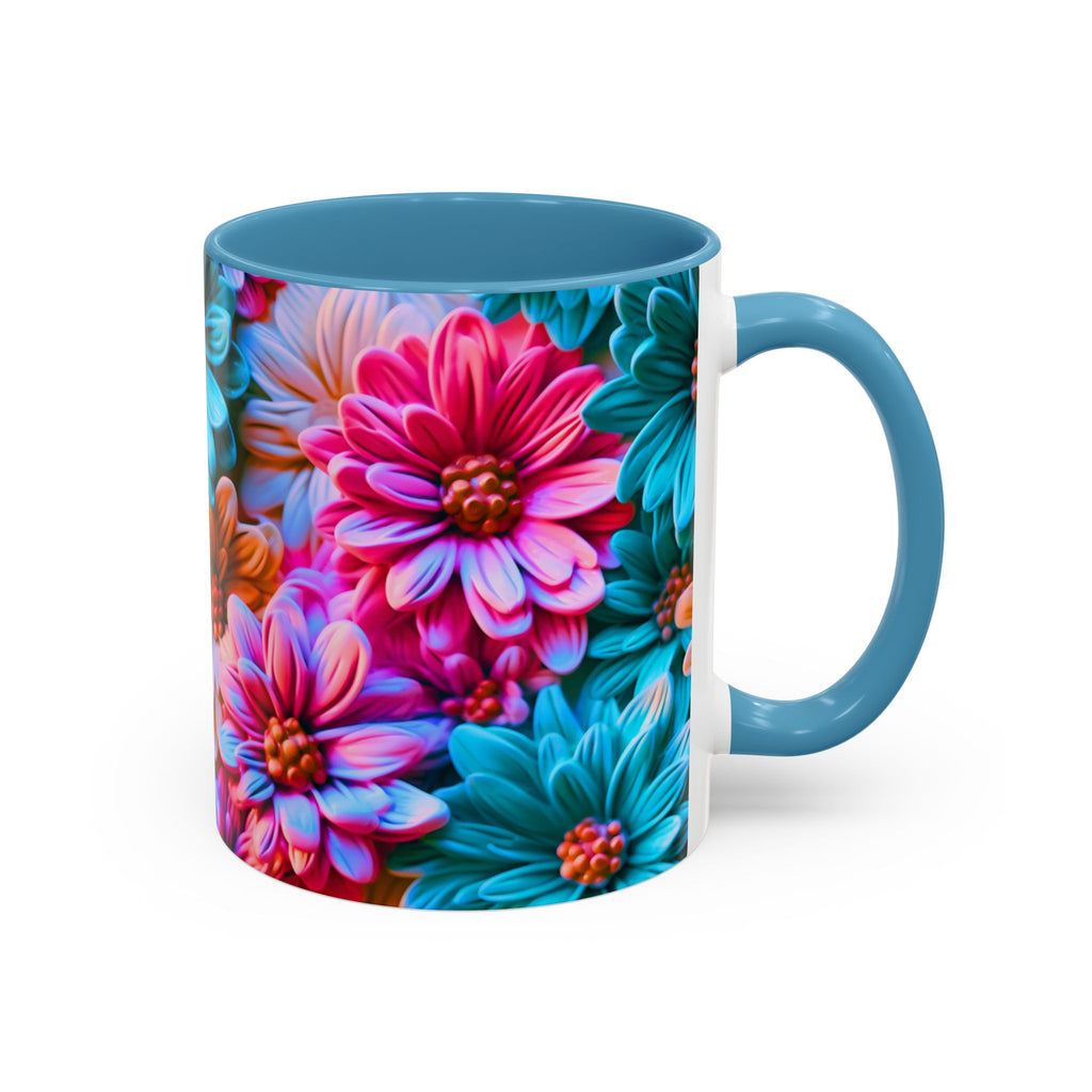 Vibrant Dahlia Floral Accent Mug | 11oz 15oz Ceramic Coffee Mug