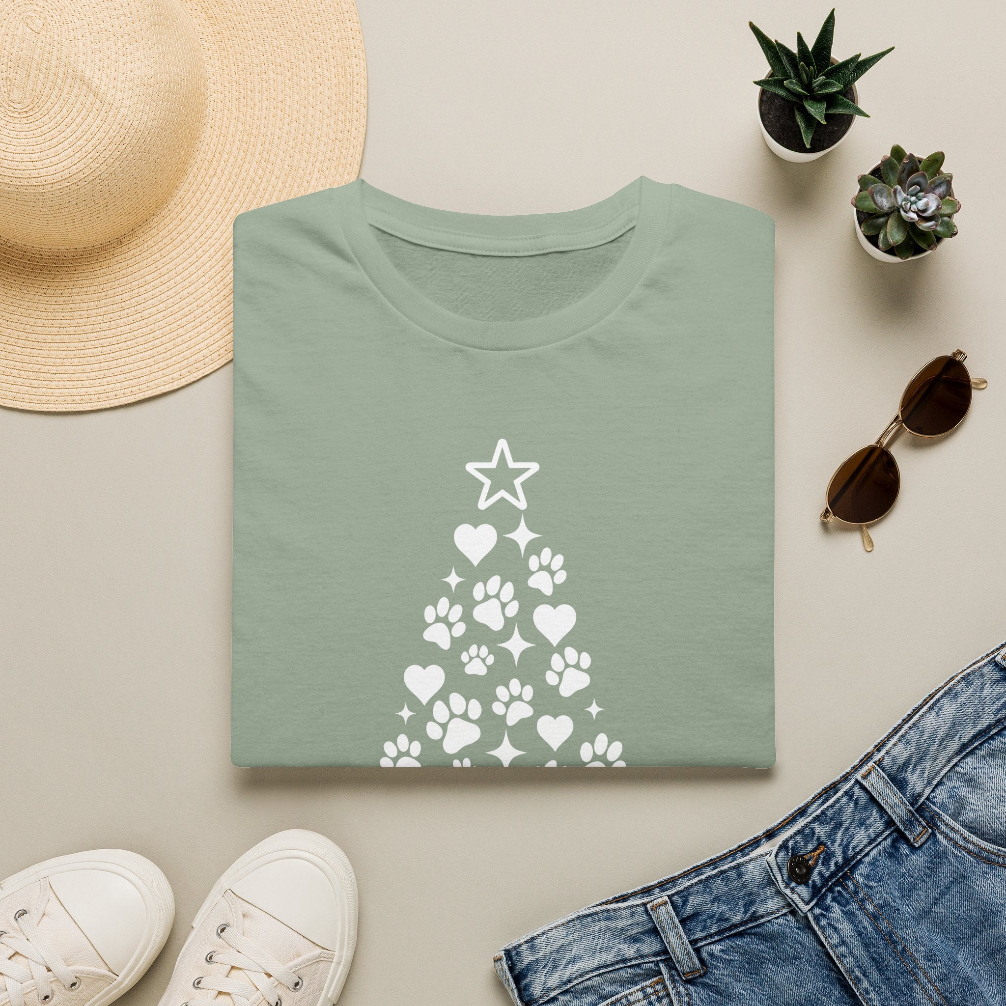 Paw Paw Print Christmas Tree T-Shirt | Dog Lover Holiday Tee