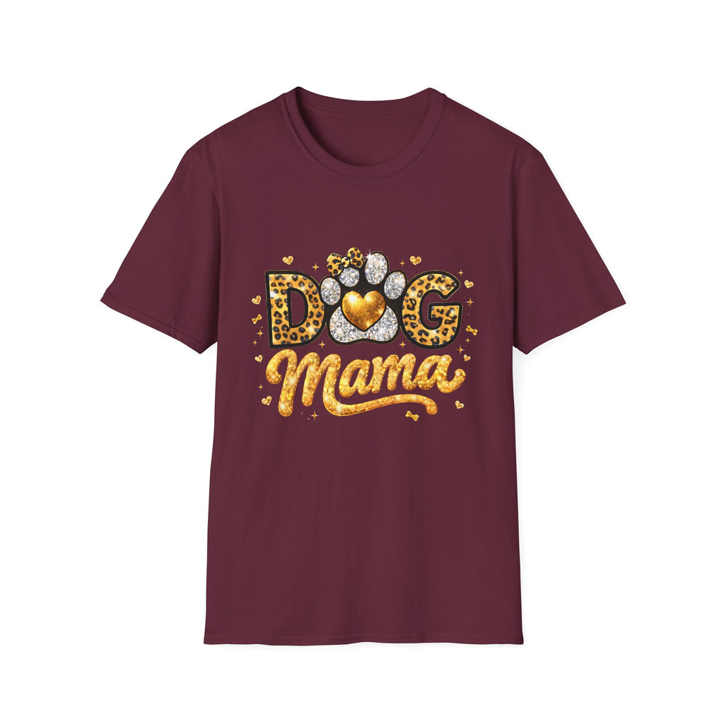 Dog Mama T-Shirt | Leopard Heart Paw Print, Gold Glitter Script