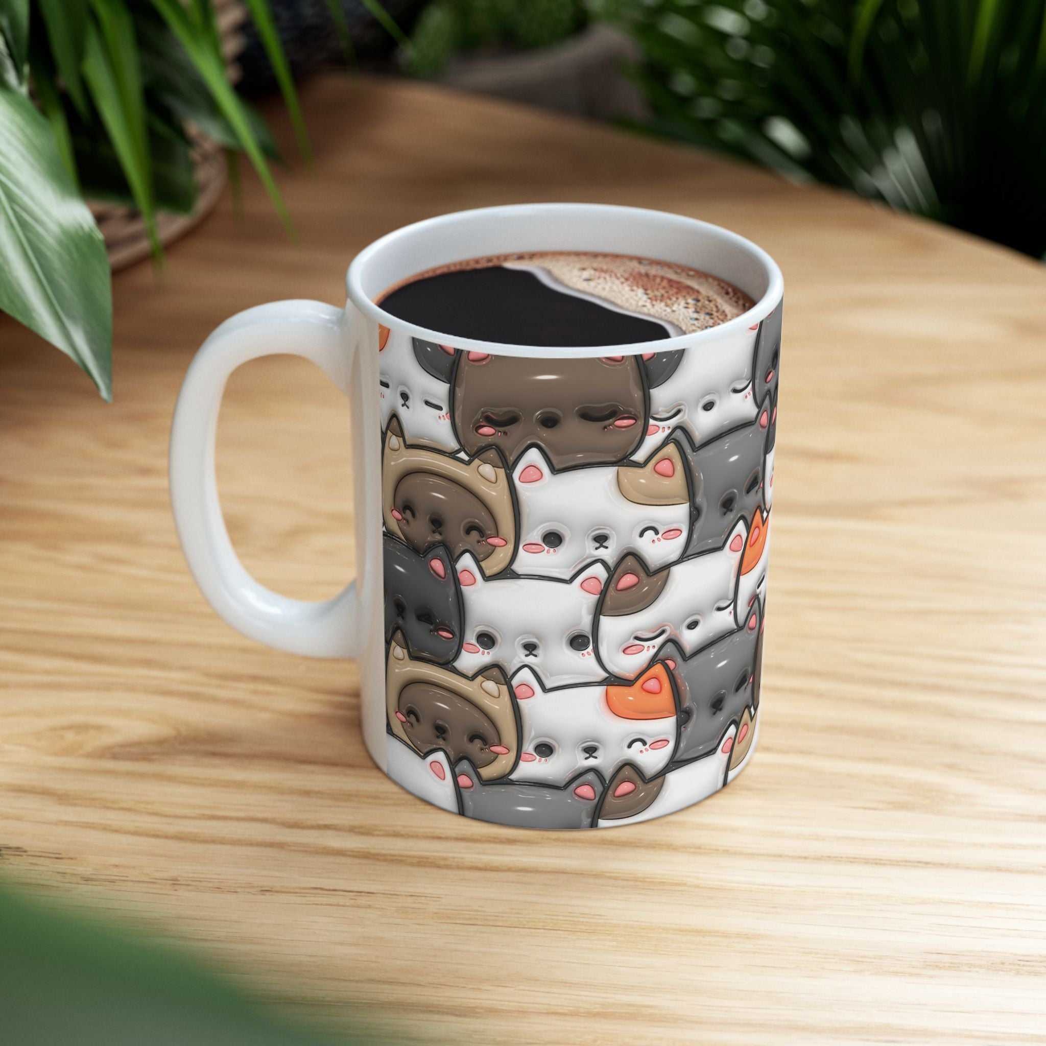 Kawaii Cat Pattern Mug | Cute Cats Ceramic Coffee Cup