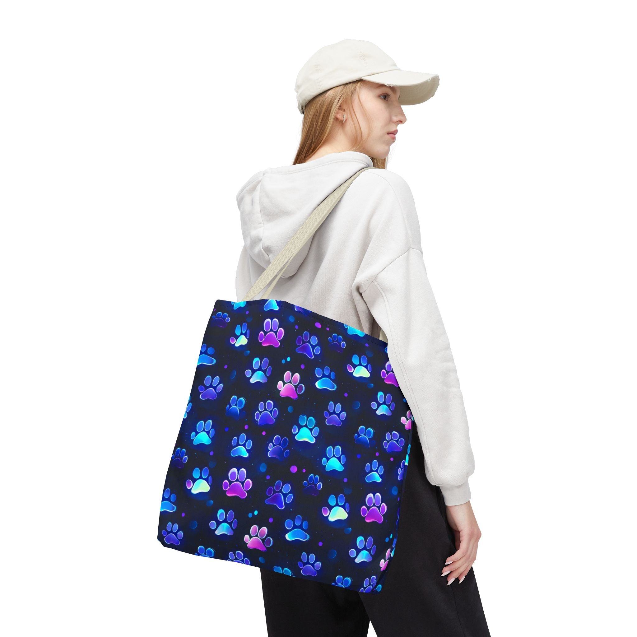 Neon Paw Print Tote | Colorful Cat Dog Paw Pattern All Over Print