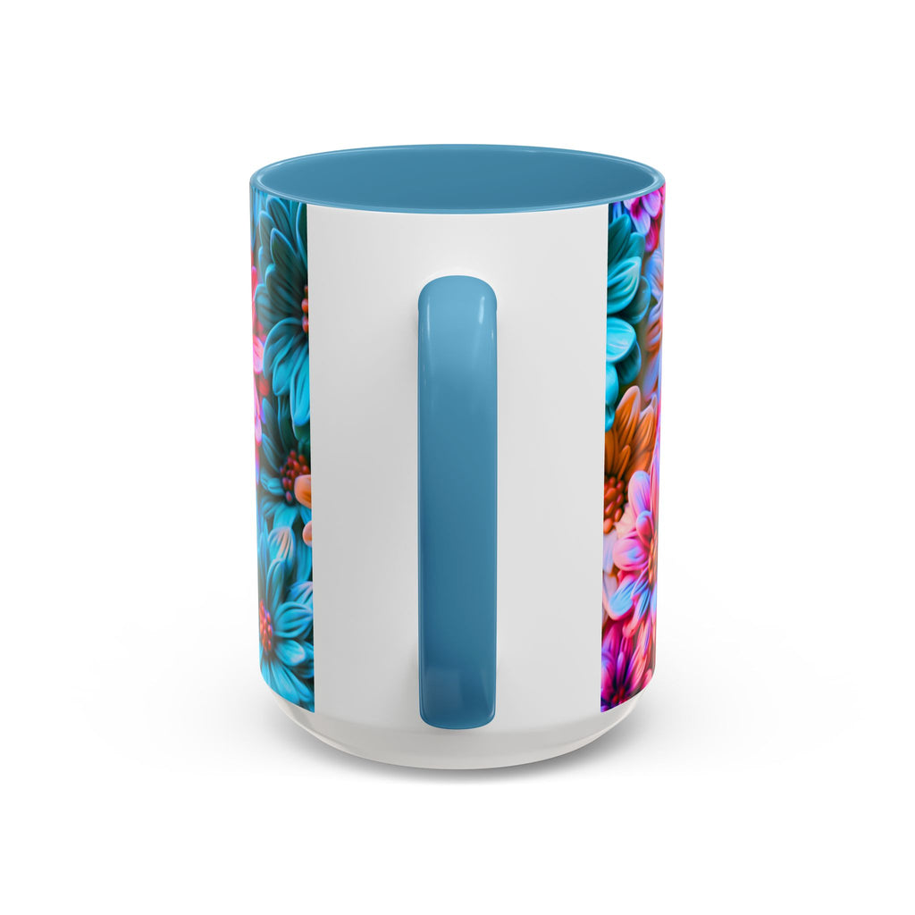 Vibrant Dahlia Floral Accent Mug | 11oz 15oz Ceramic Coffee Mug