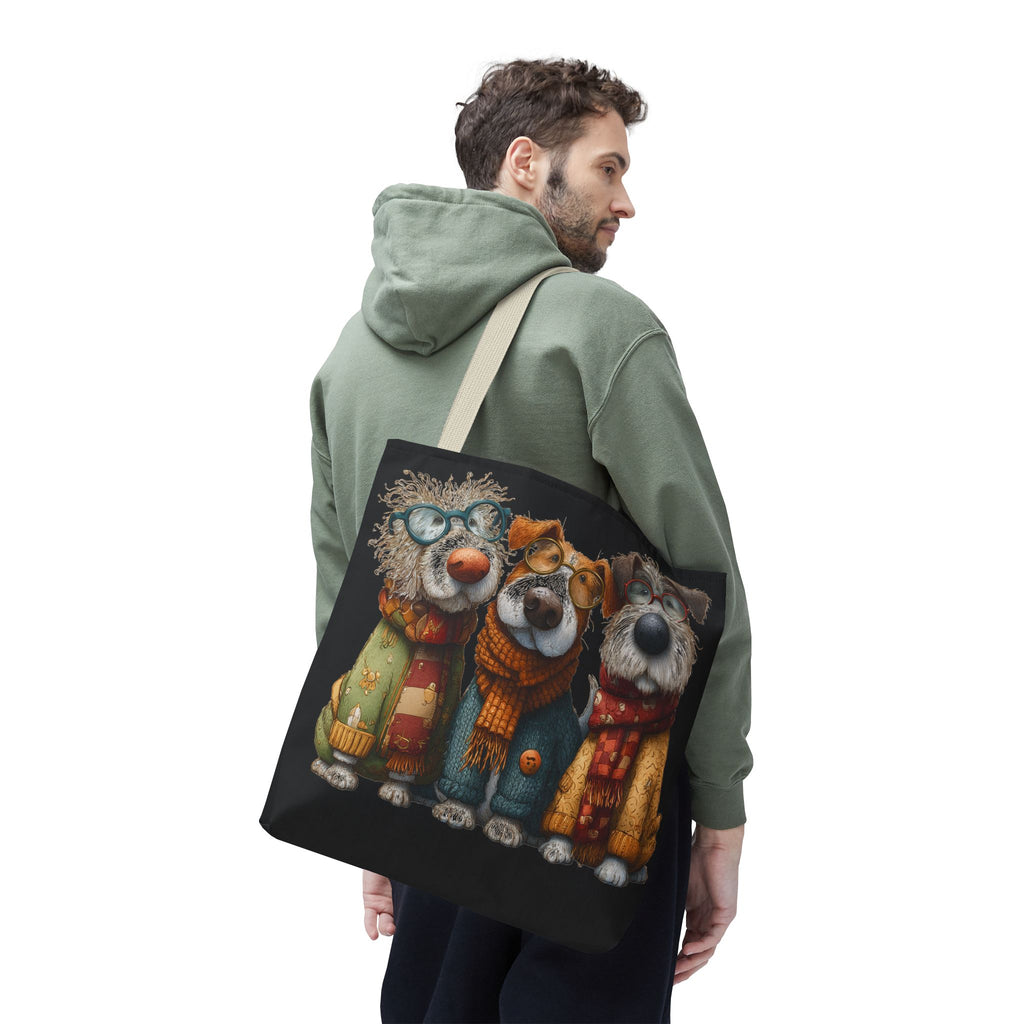 Three Cozy Dogs Tote Bag | Cute Winter Dogs Illustration
