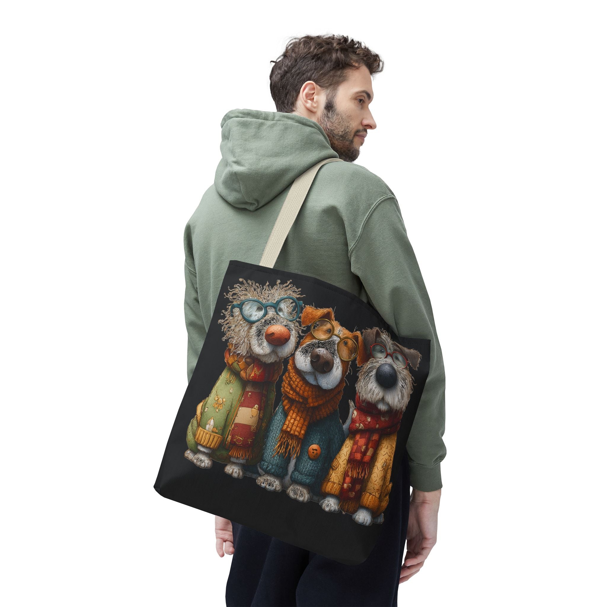 Three Cozy Dogs Tote Bag | Cute Winter Dogs Illustration